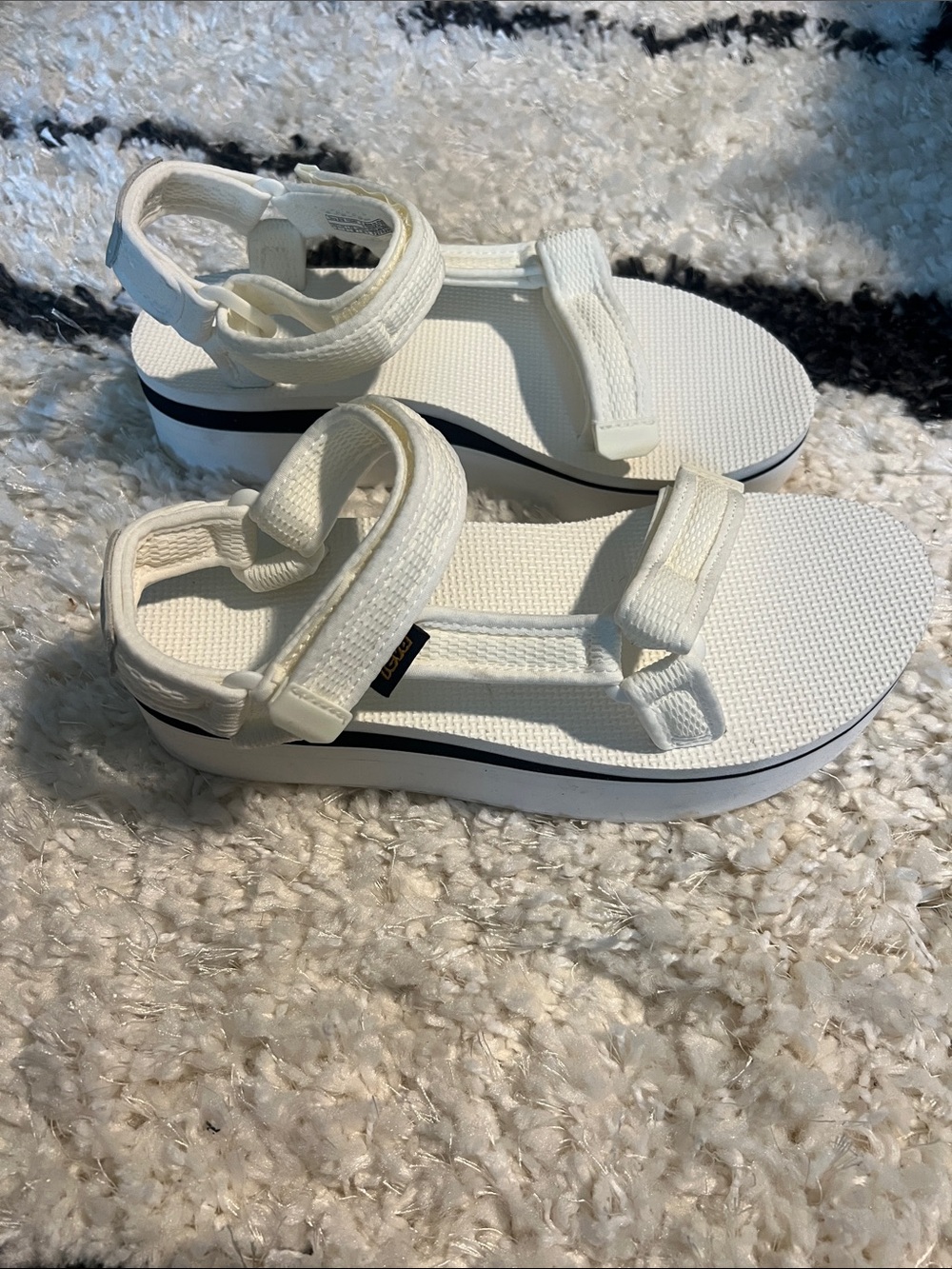 Teva White Platform Sandals with Black Midsole Stripe